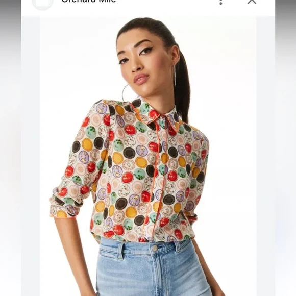 Alice + Olivia Willa “Dinner Party” Print Silk Blouse S - Picture 3 of 10